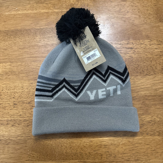 NEW Yeti Cooler Freestyle Pom Beanie Cuffed Logo Gray Black White Hat Cap