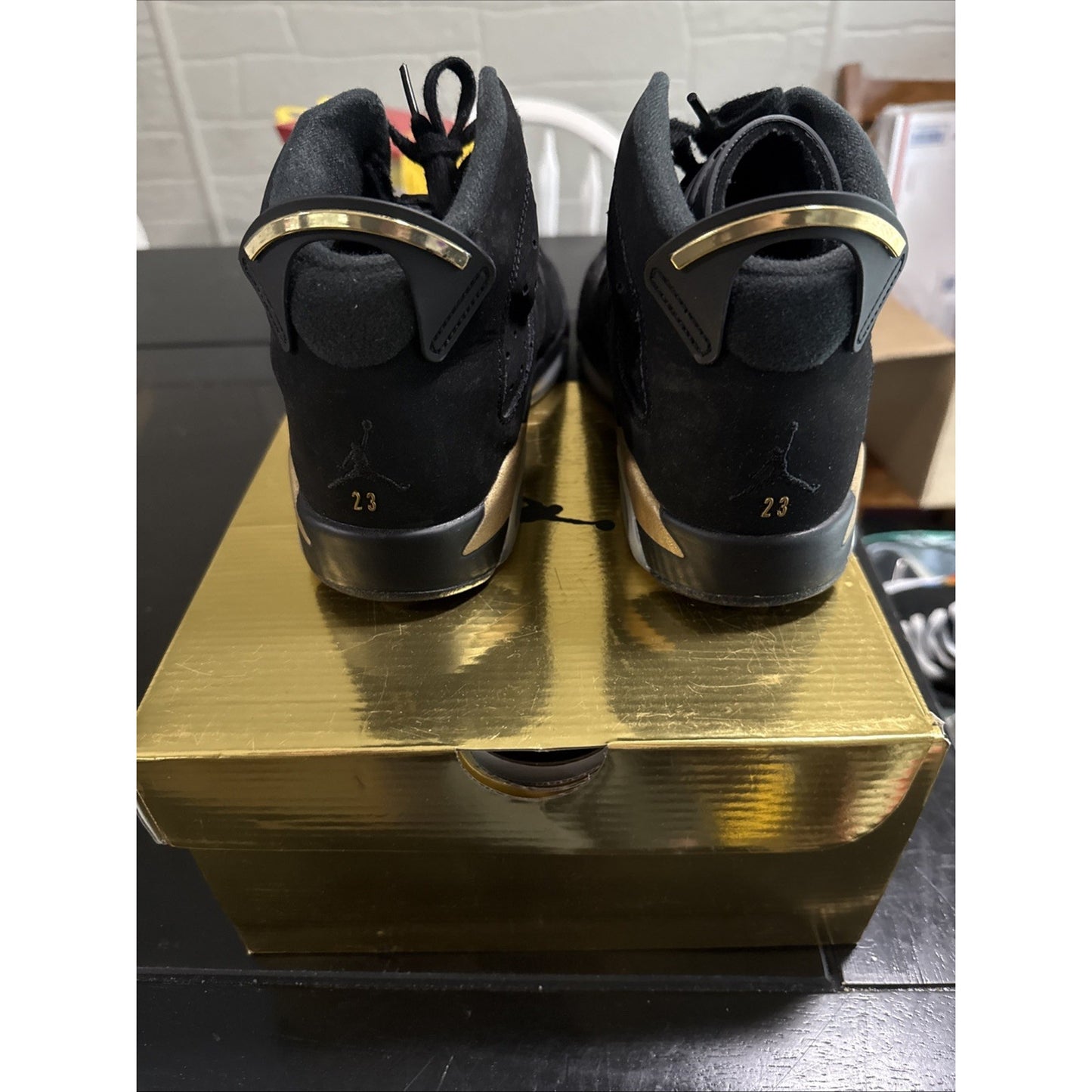 Air Jordan 6 Retro DMP Black Metallic Gold Leather Shoes 5.5 Youth CT4964-007