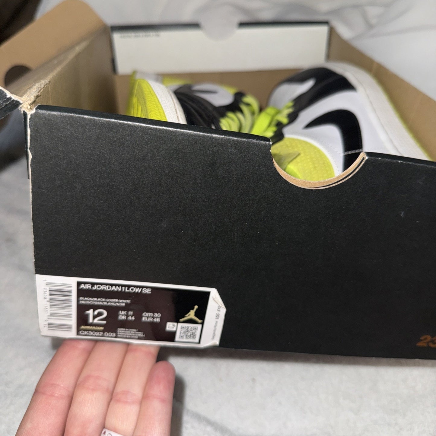 Jordan 1 Low Black Cyber Green Size 12