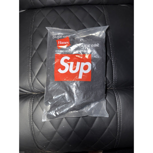Supreme x Hanes Men's Cushioned Crew Socks Black 4 Pairs Size 6-12