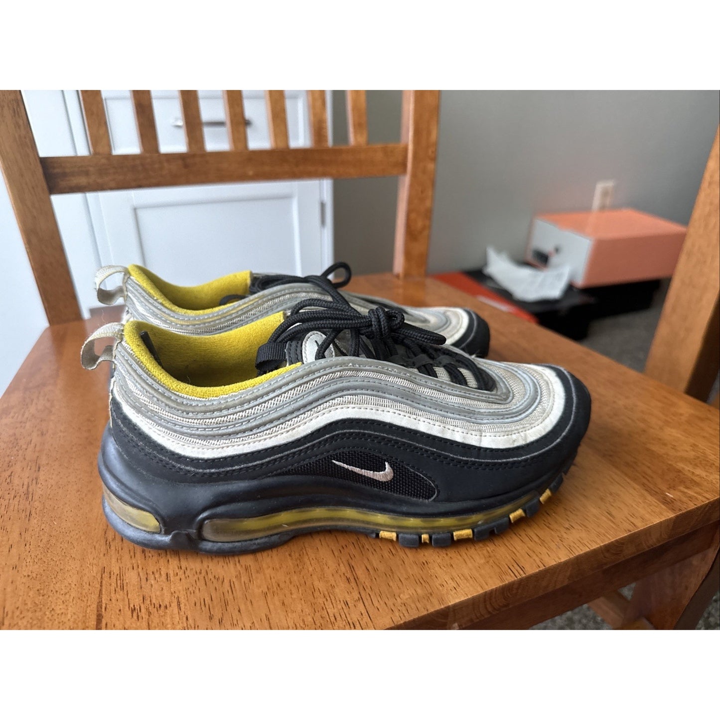 Nike Air Max 97 BLACK/WHITE AMARILLO 921522 005 Youth Sz 5Y Pittsburgh Steelers NBS209