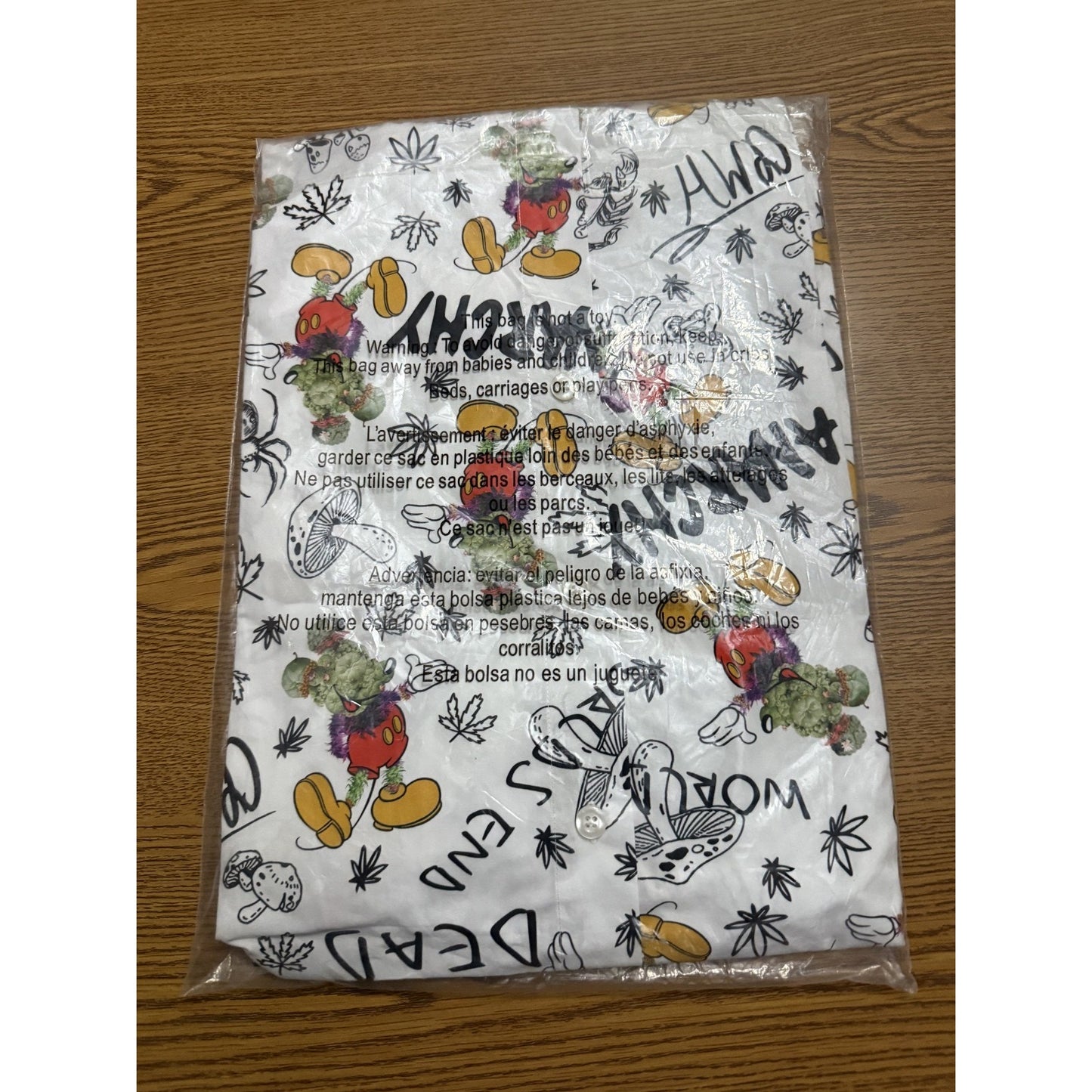 Halfway Dead Mens Multicolored white Mickey Mouse Button Up Shirt