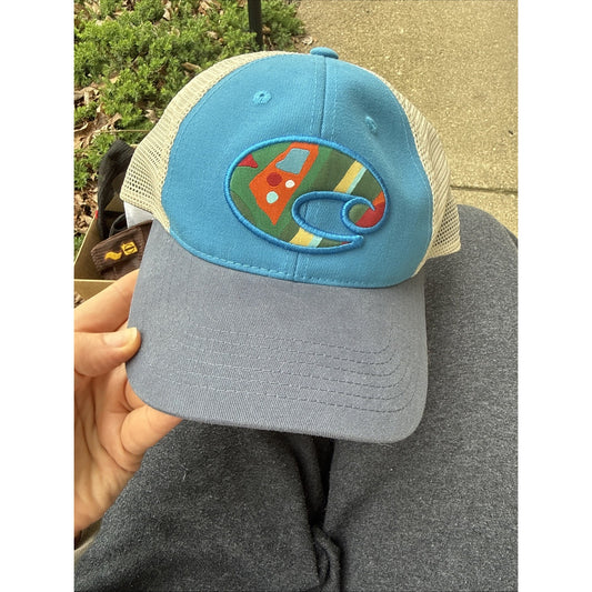KENNEY CHESNEY COSTA DEL MAR STRAPBACK TRUCKER HAT LOGO C BLUE MESH