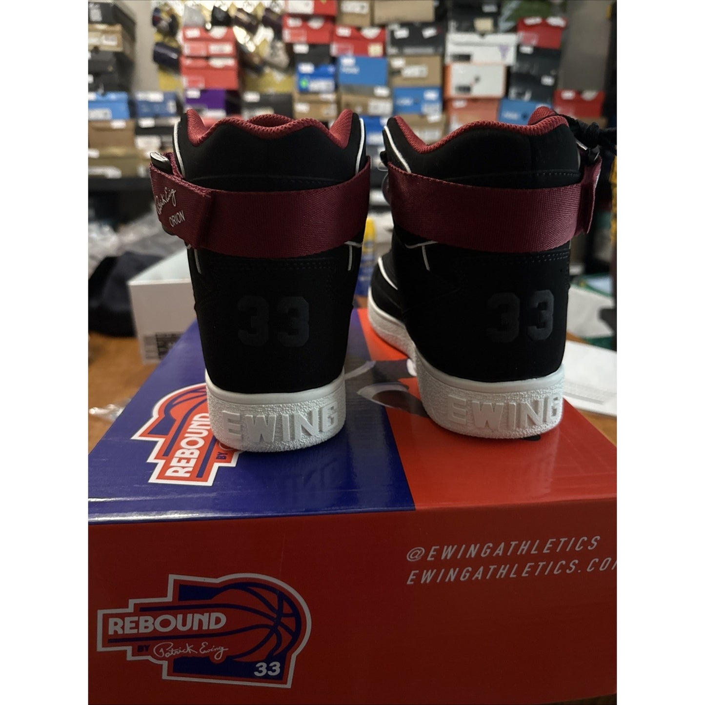 Size 10 Ewing Men's Orion Strap [ Black/Red/White ] Basketball Shoes - BS393