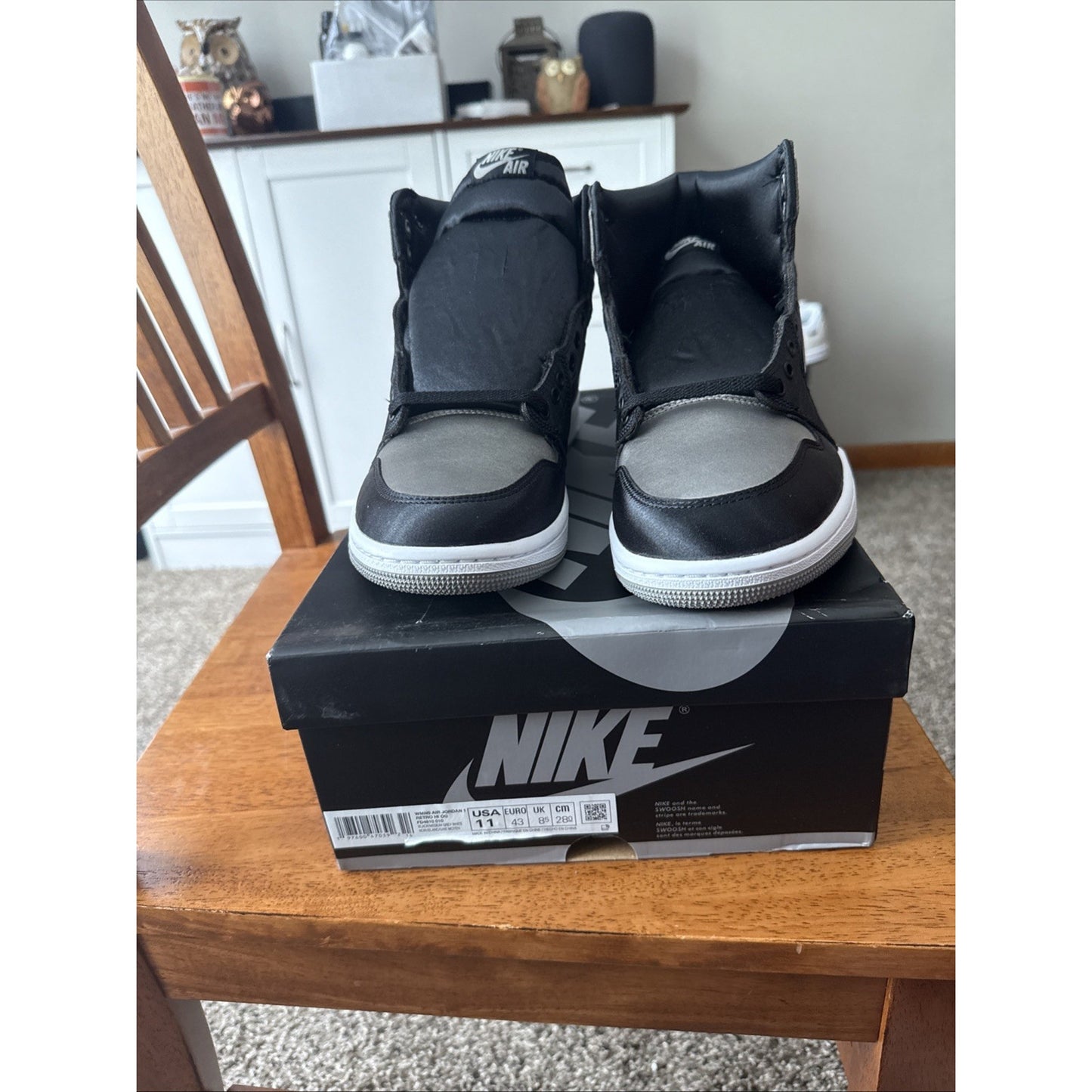 Air Jordan 1 High Retro OG Satin Shadow Black Women's 11 / Mens Size 9.5 Grey BS063