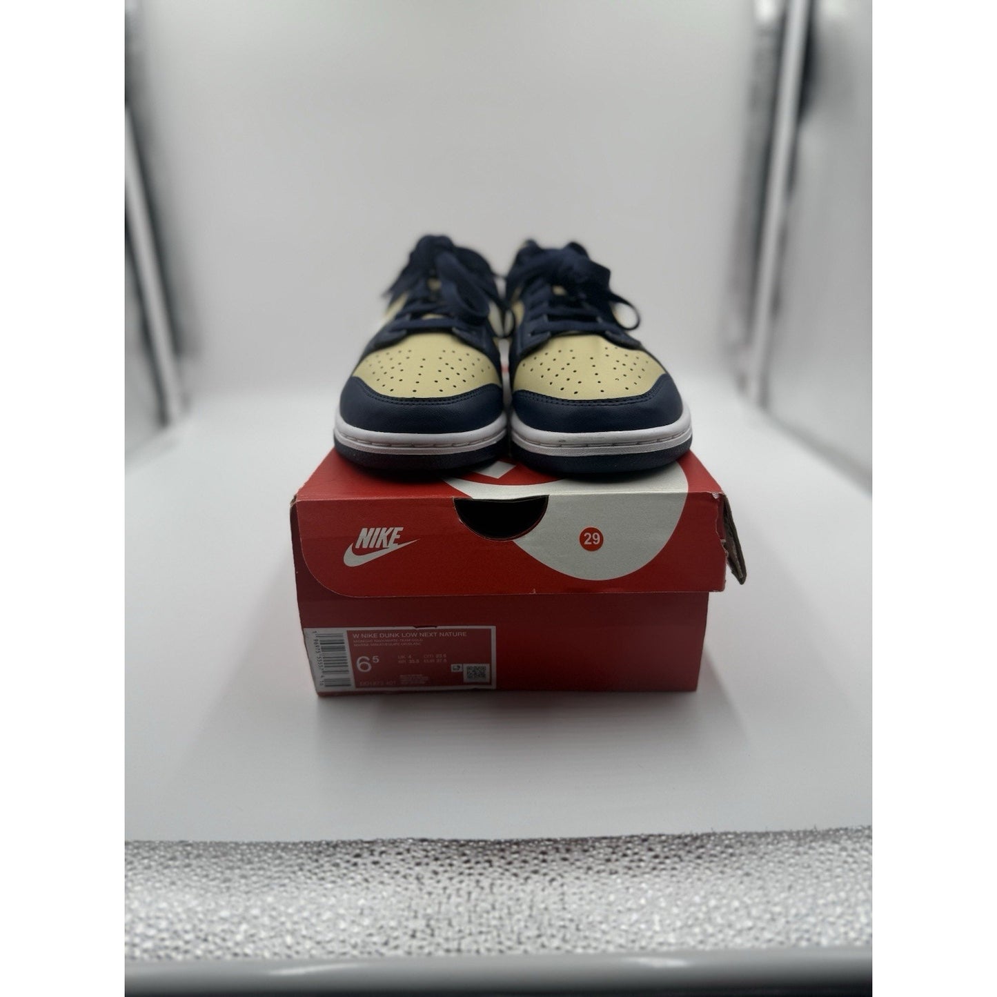 Size 6.5 - Nike Dunk Next Nature Low Navy Gold W