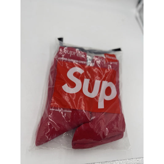 Supreme x Hanes Crew Socks Red Cushion, 4 Pairs, Size 6-12