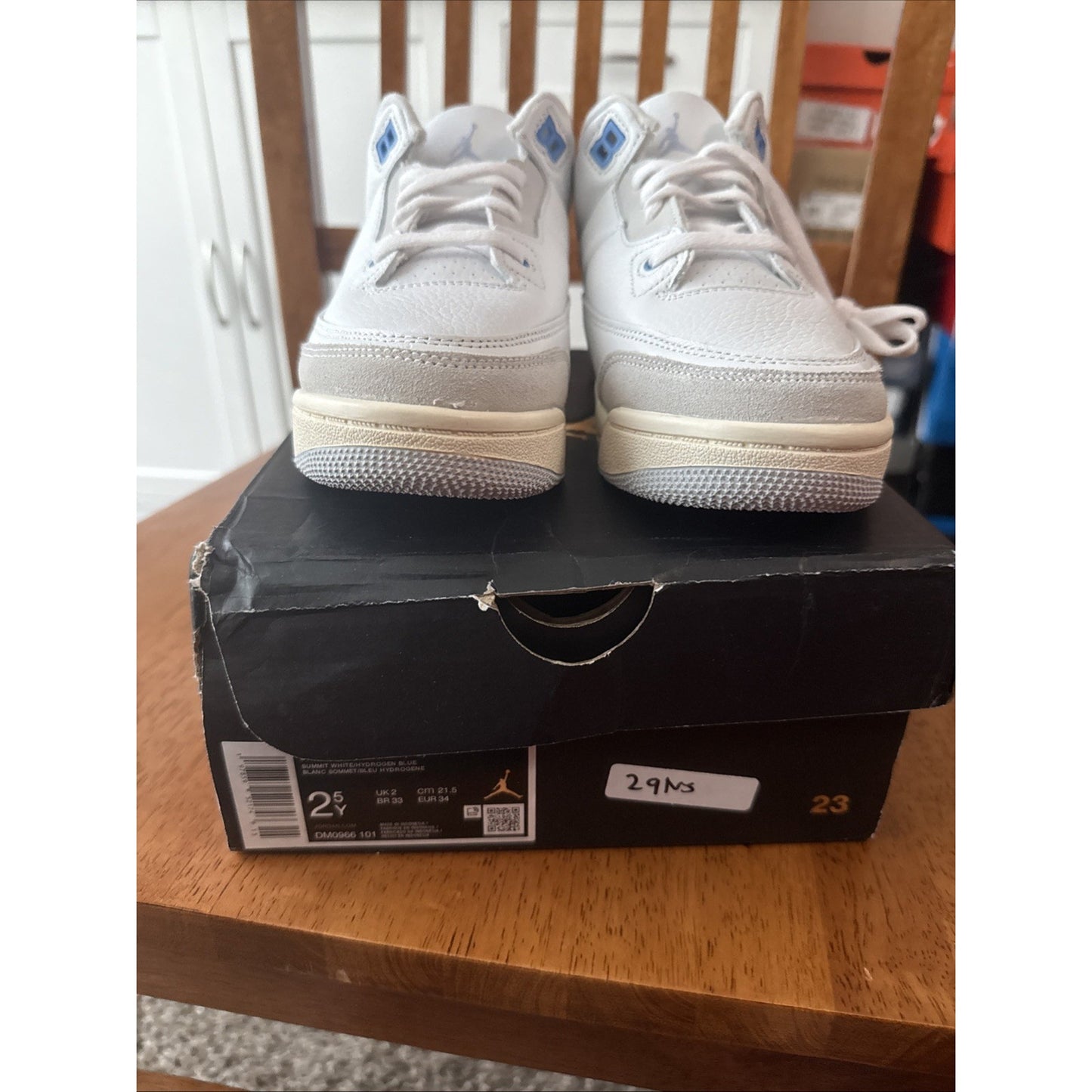 Size 2.5Y Jordan 3 Retro "Lucky Shorts" Summit Wht/Blue (DM0966 101) BS143