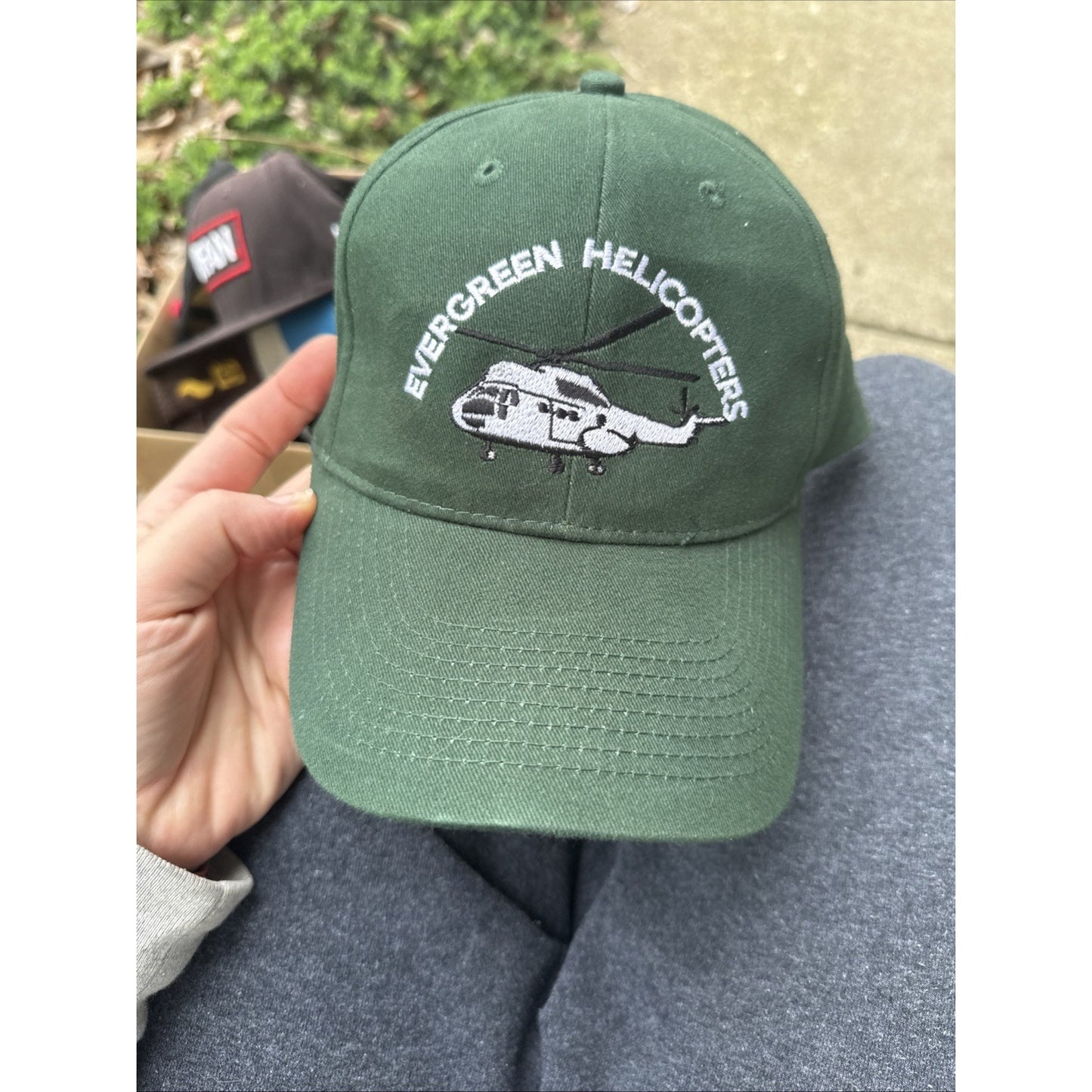 Evergreen Helicopters Strap back Embroidered Green Hat
