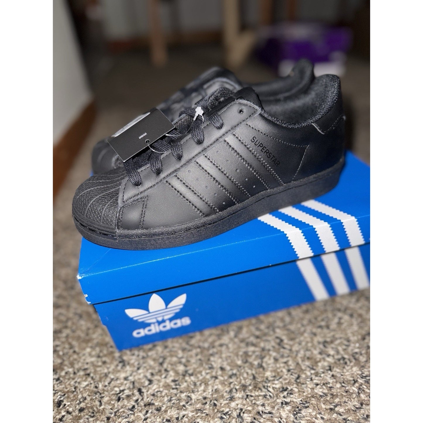 Size 4y Adidas Originals Superstar J Triple Black Youth shoes FU7713 BS491