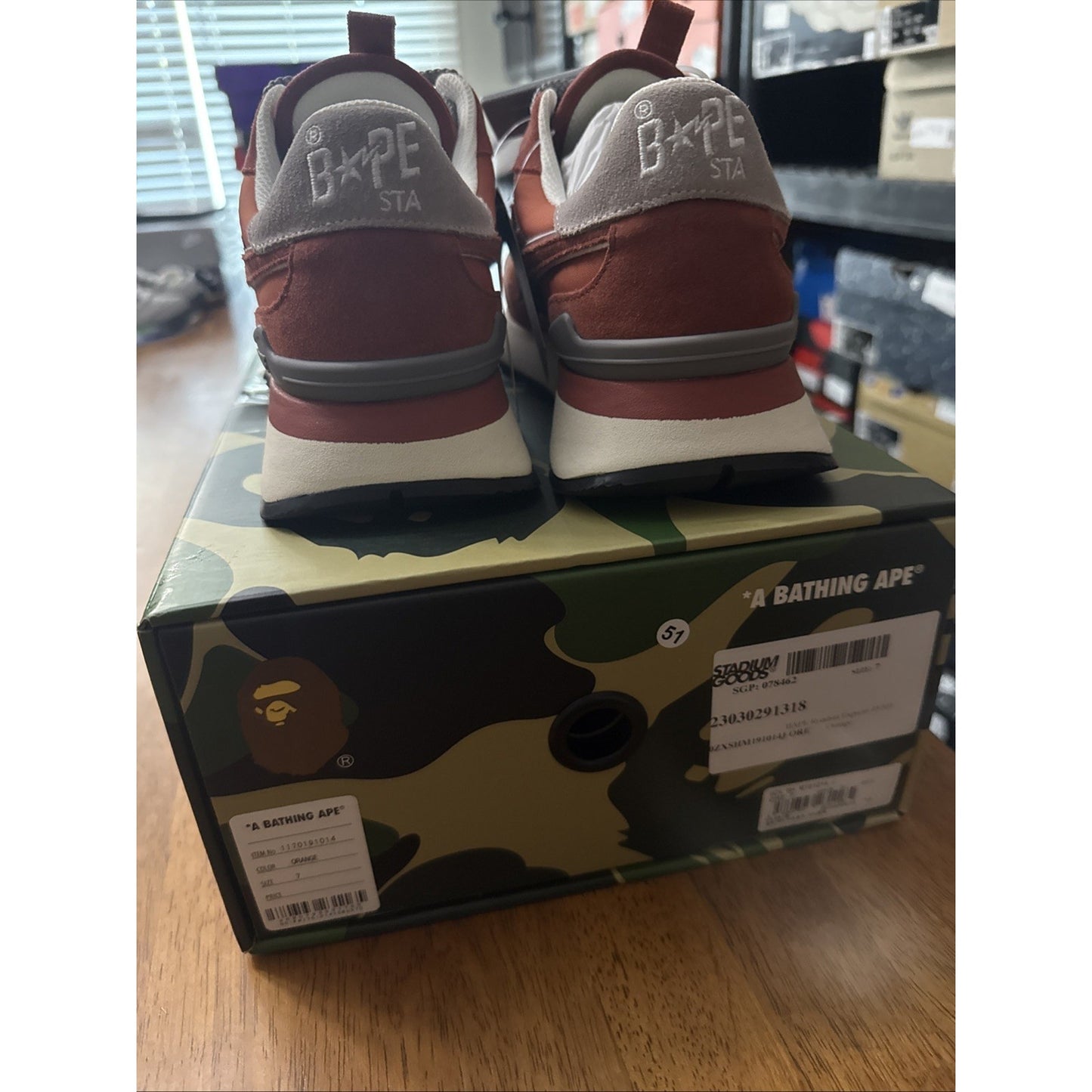 Size 7 - A Bathing Ape Roadsta Low Orange Grey bape
