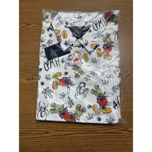 Halfway Dead Mens Multicolored white Mickey Mouse Button Up Shirt