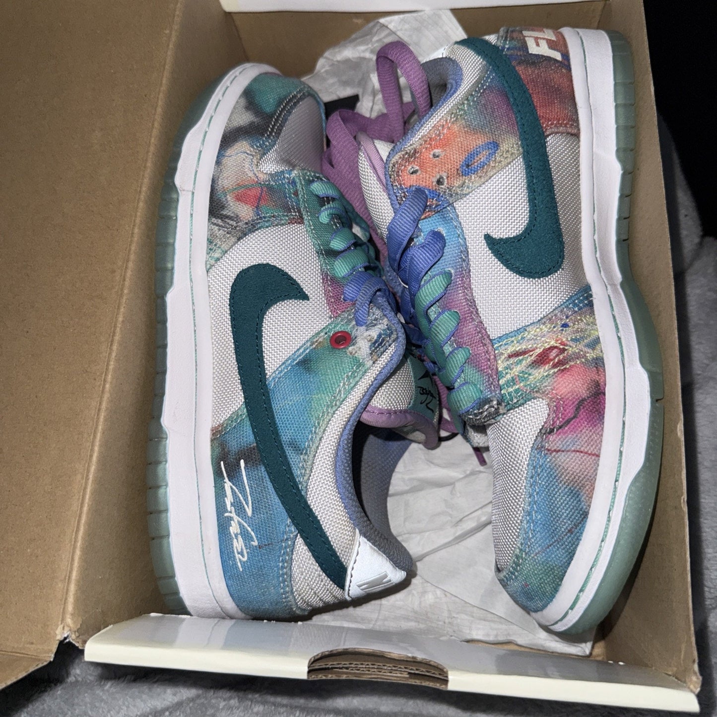 Size 4 - Futura Laboratories x Nike Dunk SB Low Bleached Aqua