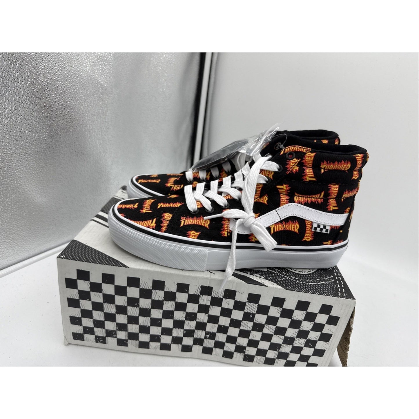 Size 8.5 - VANS Thrasher x Skate Sk8- High Allover Thrasher Logo