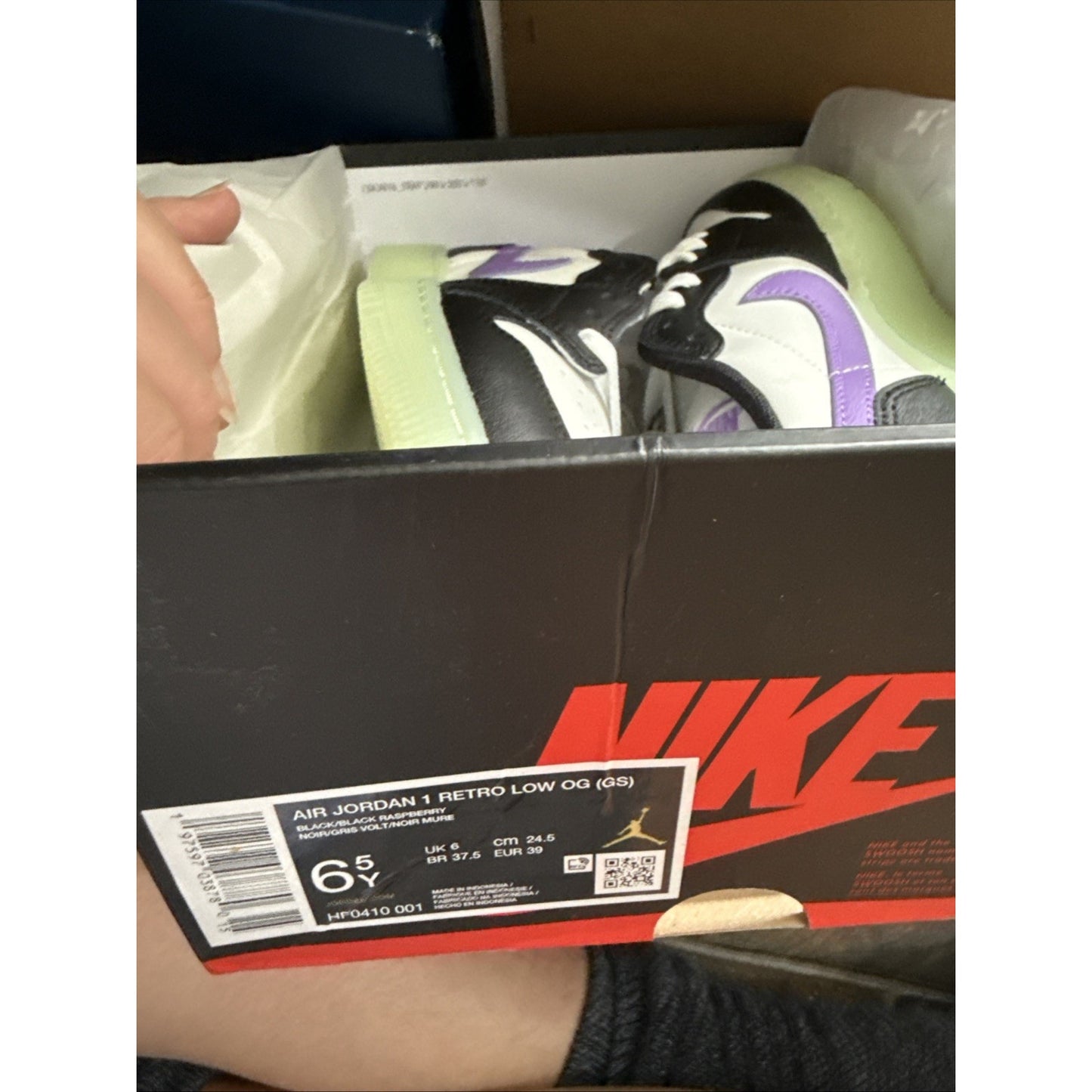 Air Jordan 1 Retro Low Og Glow In The Dark Black Raspberry 6.5Y