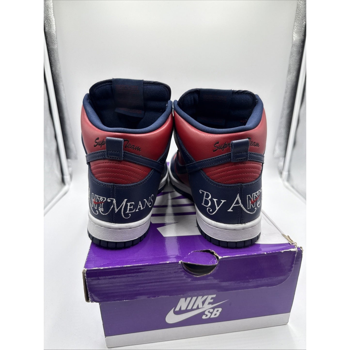Size 8.5 - Nike Supreme x Dunk SB High By Any Means - Red Navy