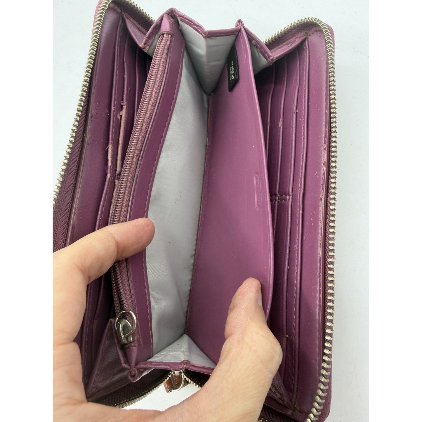 Coach Signature Brown Embossed Patent Wallet