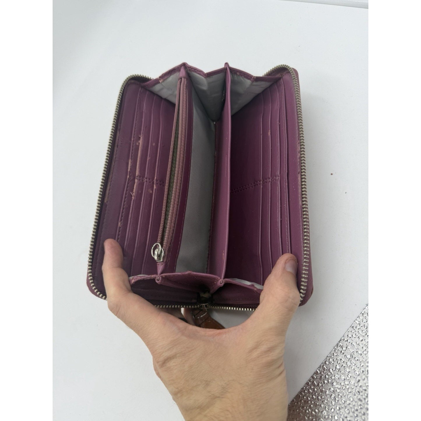 Coach Signature Brown Embossed Patent Wallet