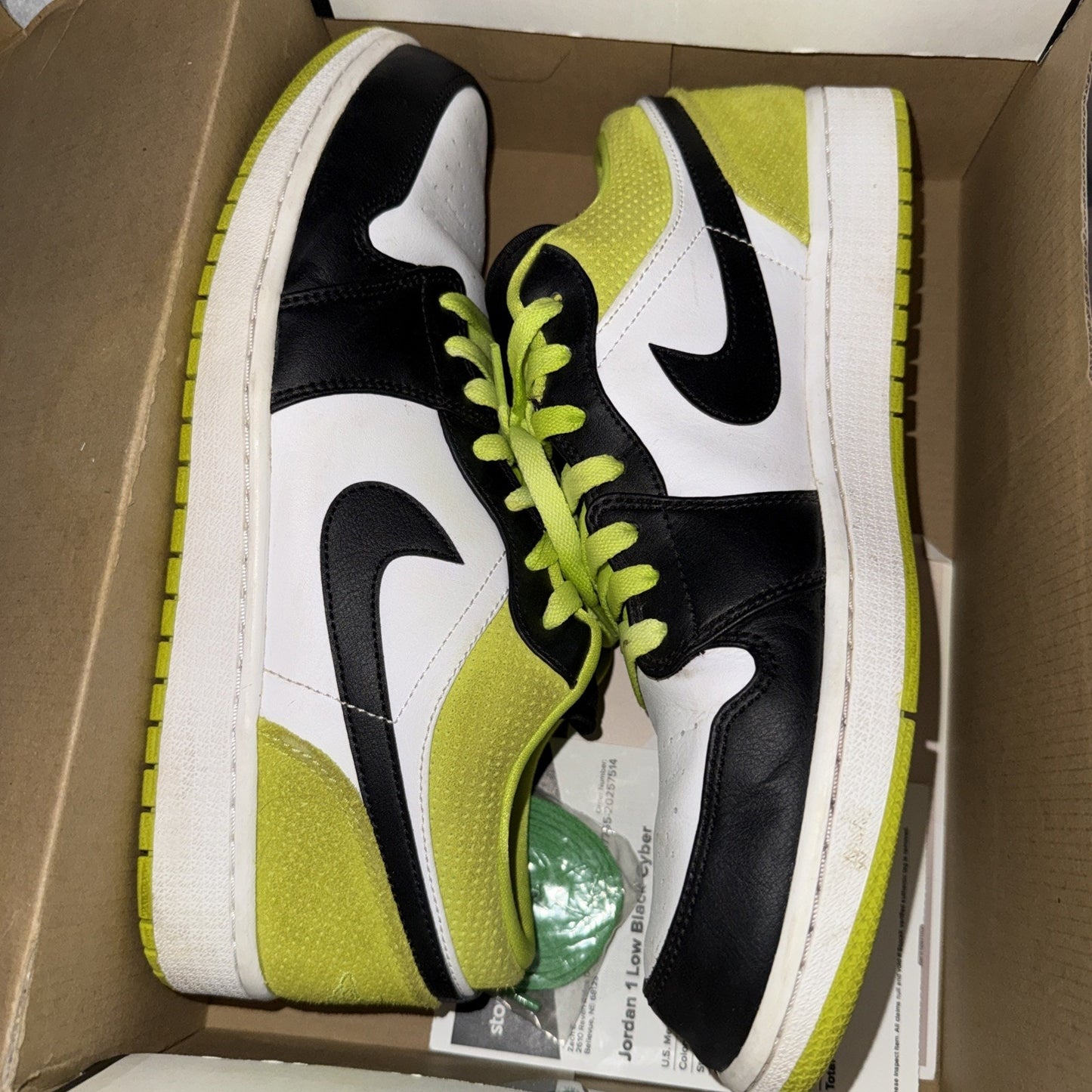 Jordan 1 Low Black Cyber Green Size 12