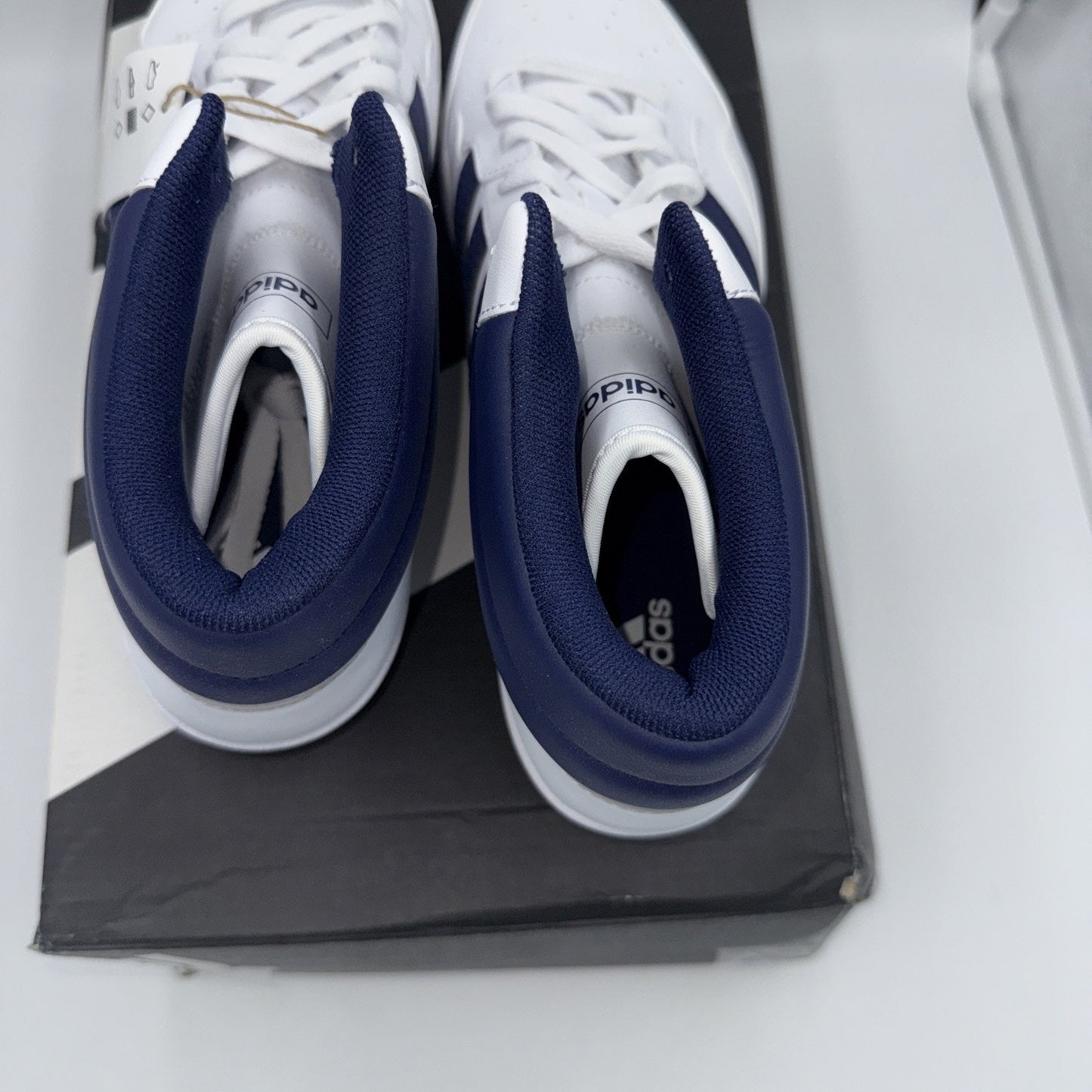 Size 10 - adidas Hoops 4.0 Mid White Dark Blue