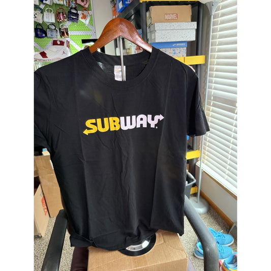 SUBWAY T Shirt Logo Size Large Black Worker Staff Employee Restaurant Sub