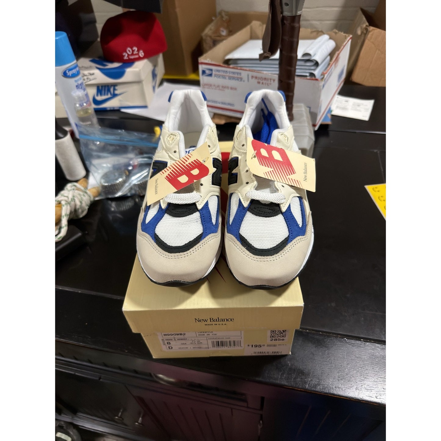 Size 8 - New Balance 990v2 MiUSA White Blue - New