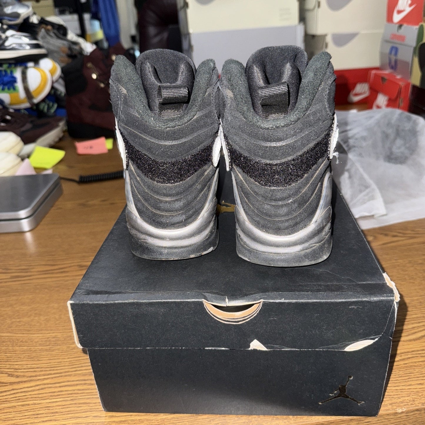 Size 6 Big Kid's Jordan 8 Retro WNTR Blck/Gunsmoke-Metallic Silver (FN5190 001)