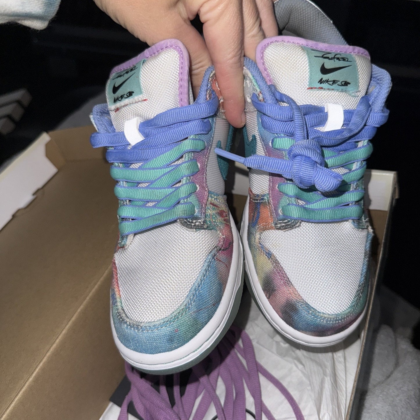 Size 4 - Futura Laboratories x Nike Dunk SB Low Bleached Aqua