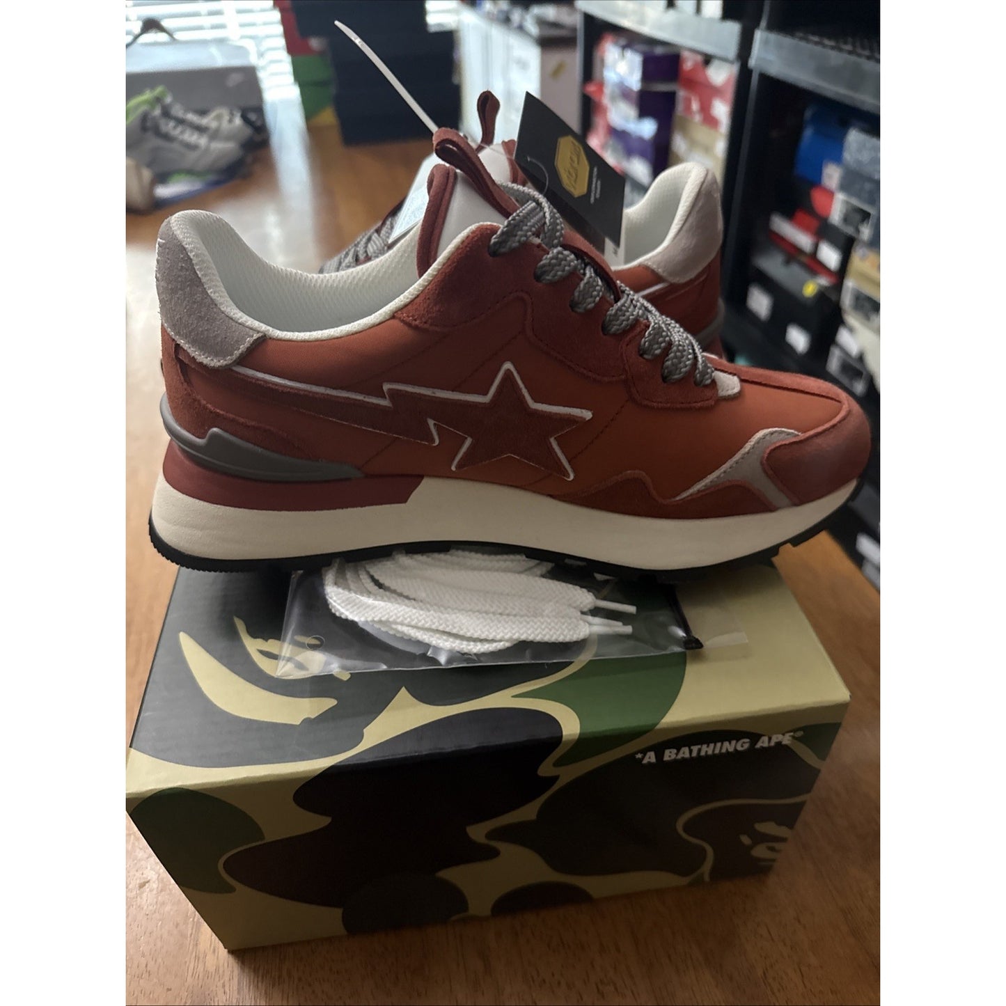 Size 7 - A Bathing Ape Roadsta Low Orange Grey bape