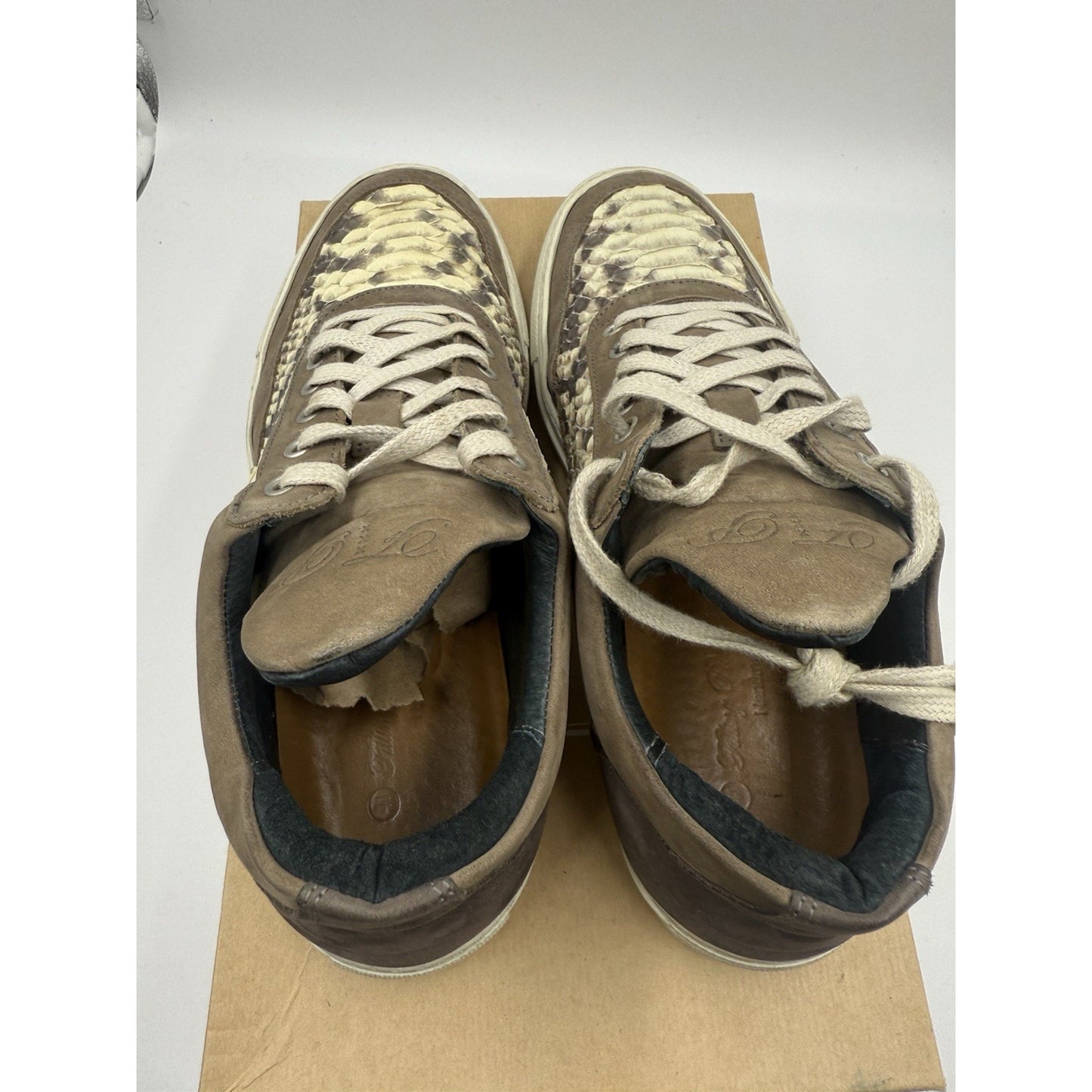 US 7 Filling Pieces Python All Nubuck Heel Hand Made In Portugal Retail $400￼