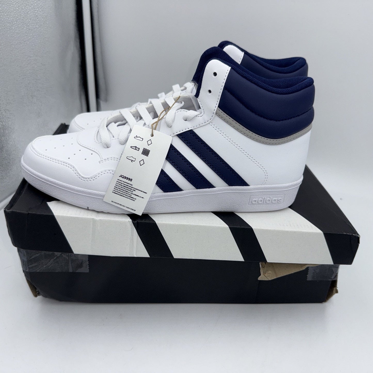 Size 10 - adidas Hoops 4.0 Mid White Dark Blue