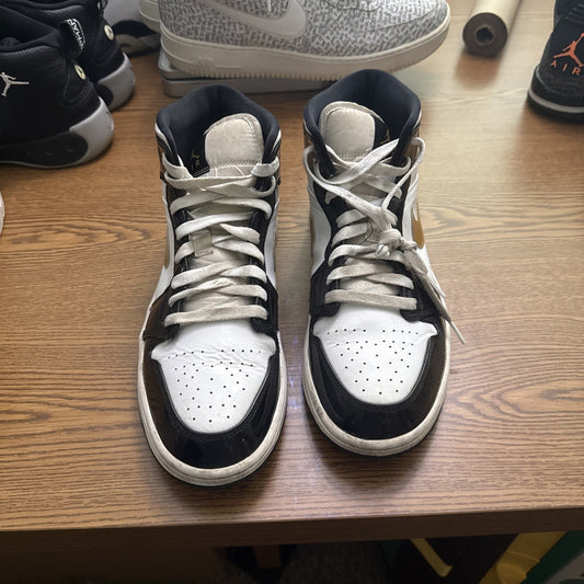 Size 9.5 - Jordan 1 Mid SE Patent Black Gold