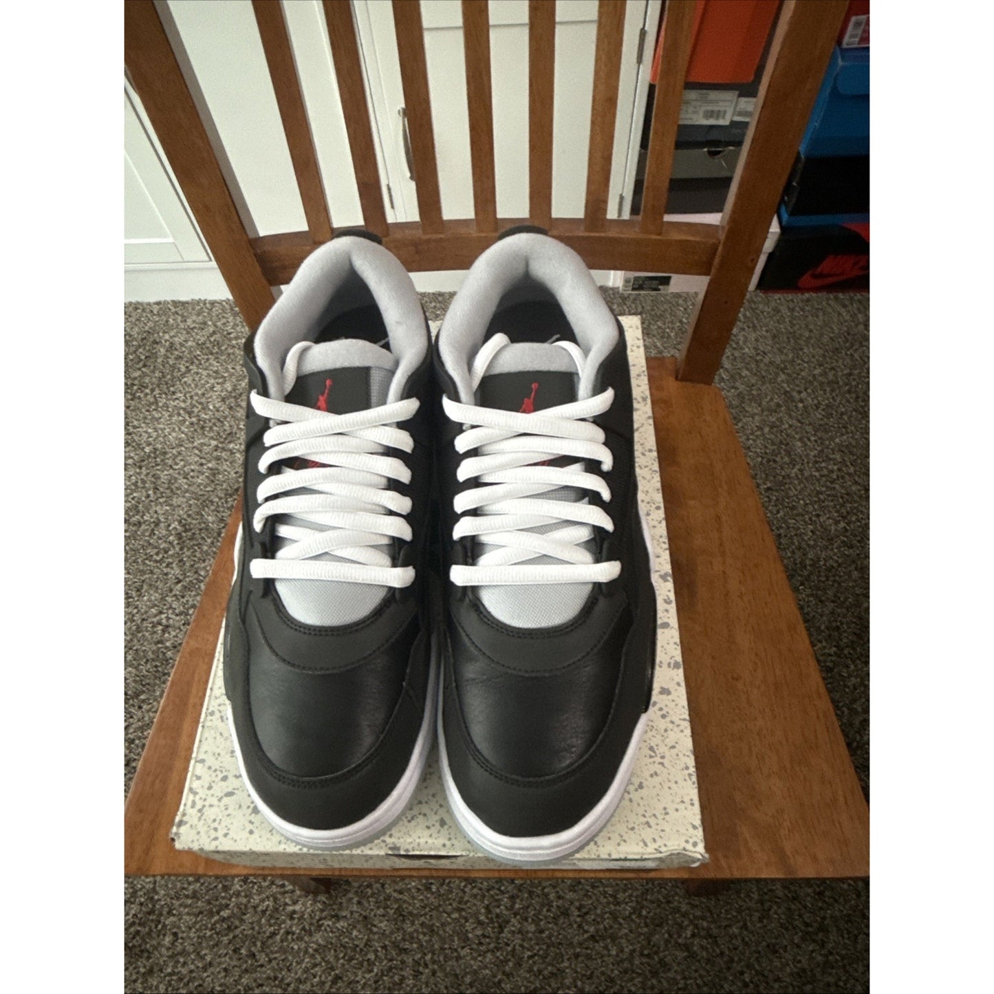 Nike Men's Air Jordan 4 RM PRM Sneakers Leather Black Grey Size 13 BS147