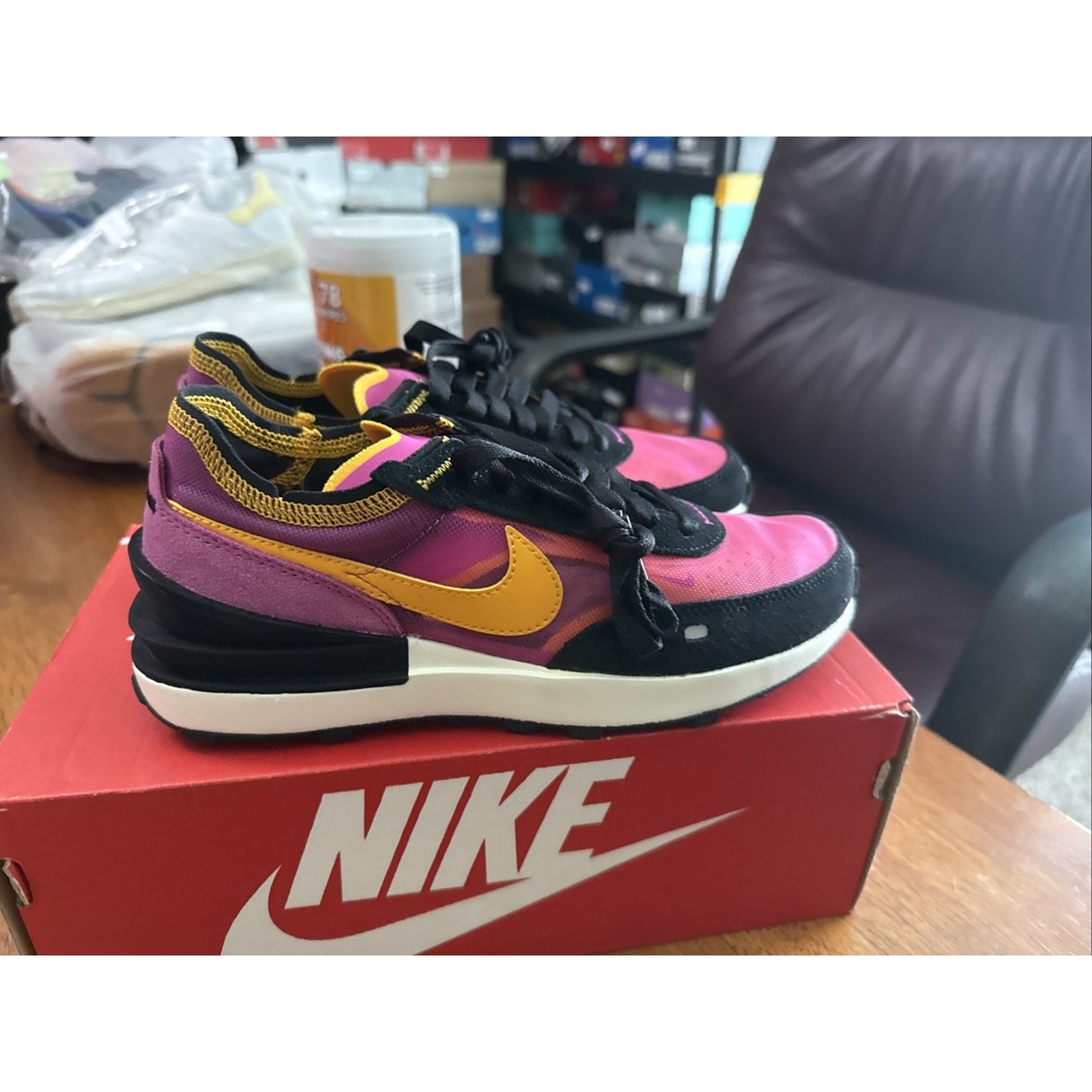 Size 6 Nike Waffle One Active Fuchsia Pink Yellow Black Women's Shoes BS411