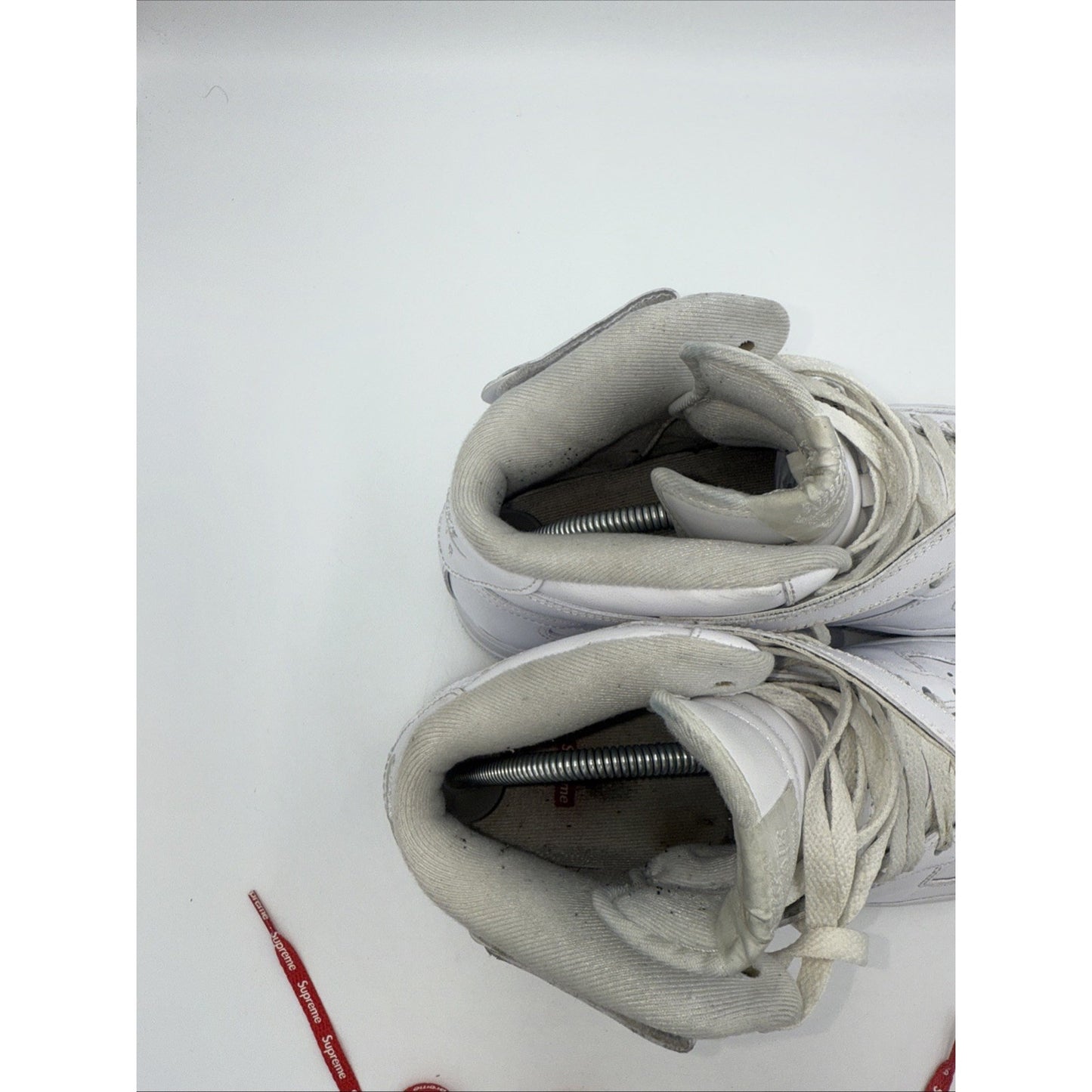 Size 9.5 - Nike Supreme x Air Force 1 Mid Box Logo - Triple White