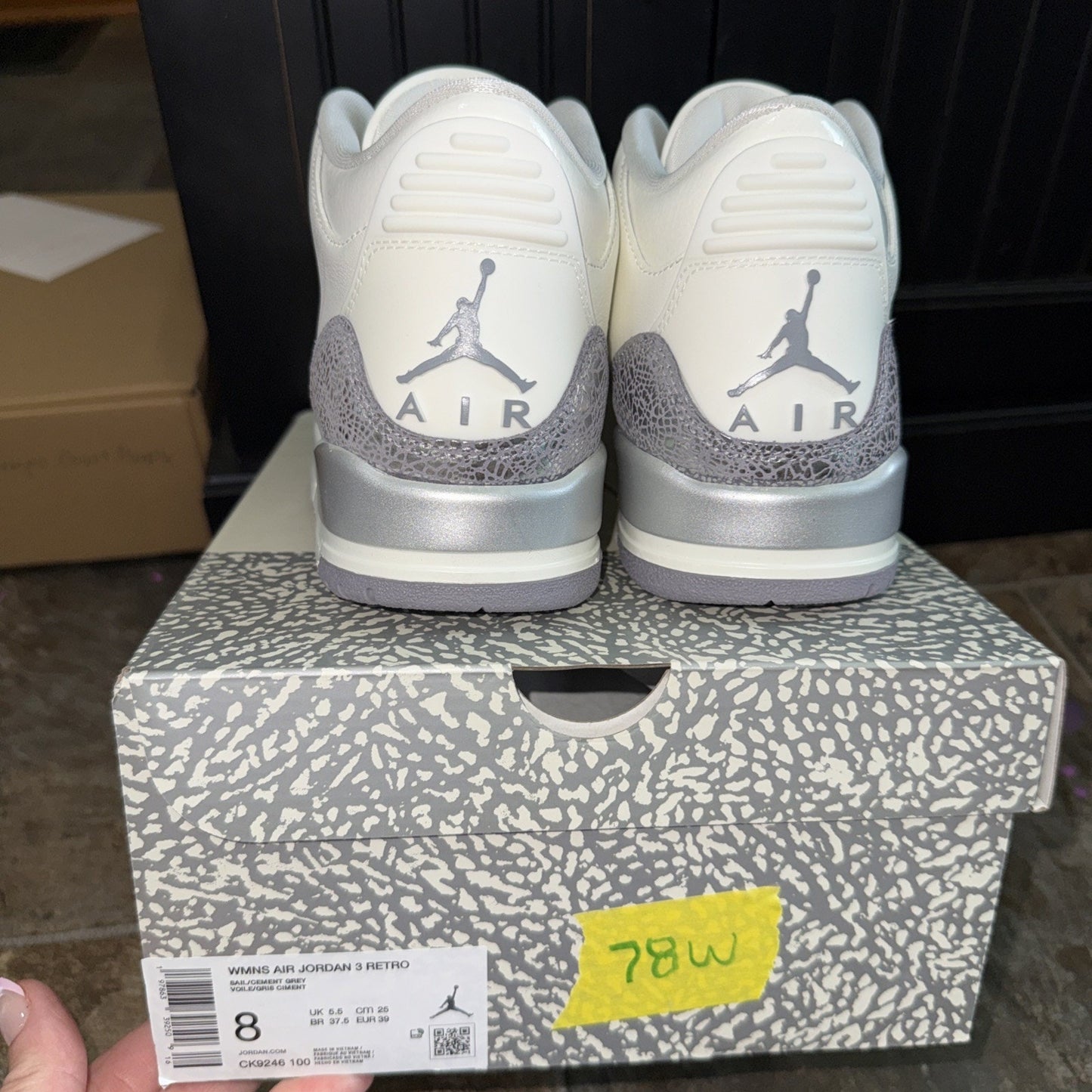 Size 8 CK9246-100 Wmns Air Jordan 3 Retro Sail/cement Gray