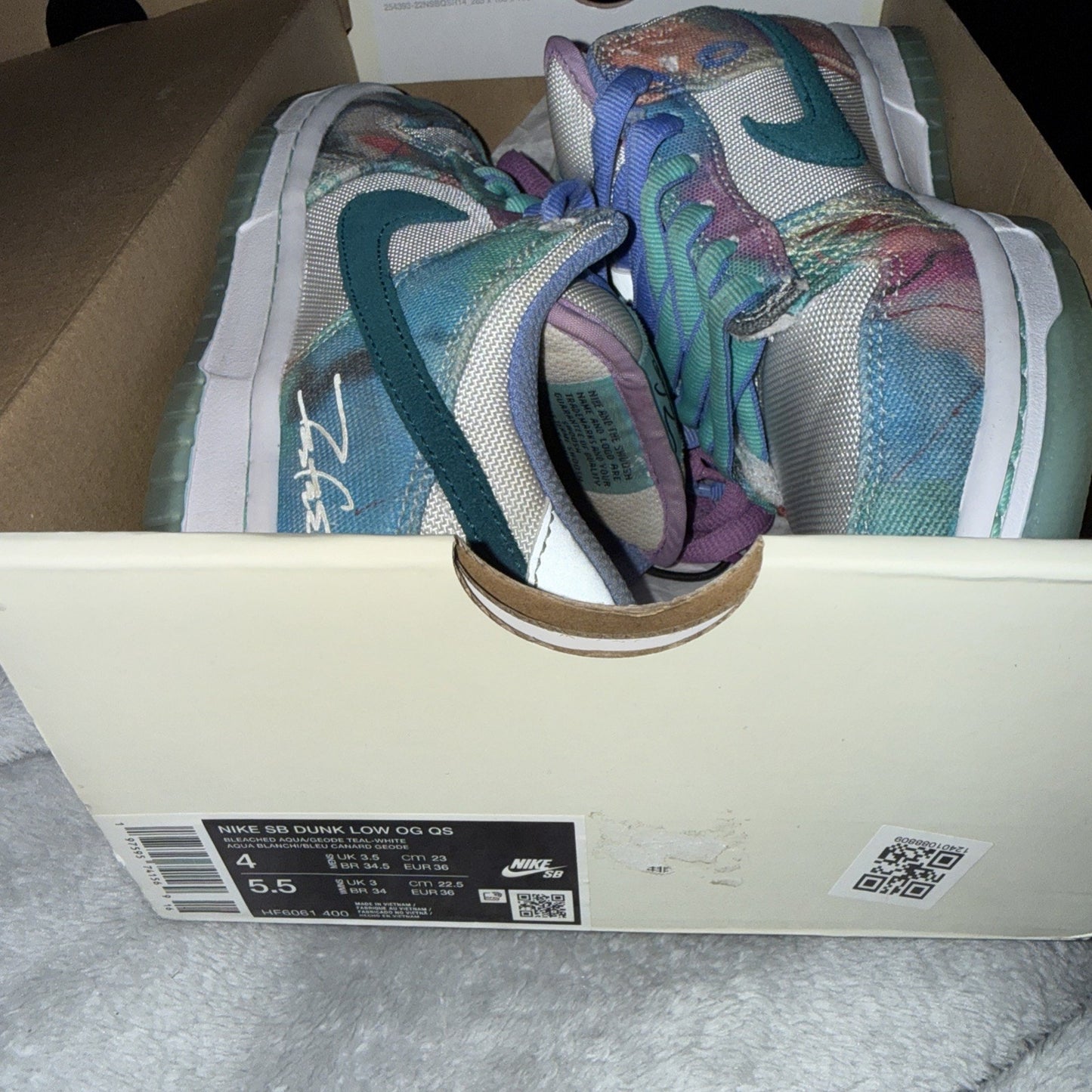 Size 4 - Futura Laboratories x Nike Dunk SB Low Bleached Aqua