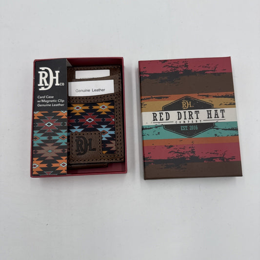 Red Dirt Hat Co Card Case Adult Brown Aztec Genuine Leather Magnetic Clip Wallet