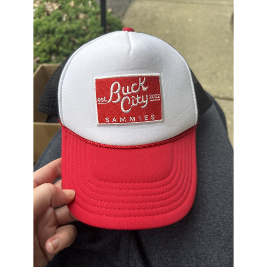 Buck City Sammies Hat White Red Snapback Mesh