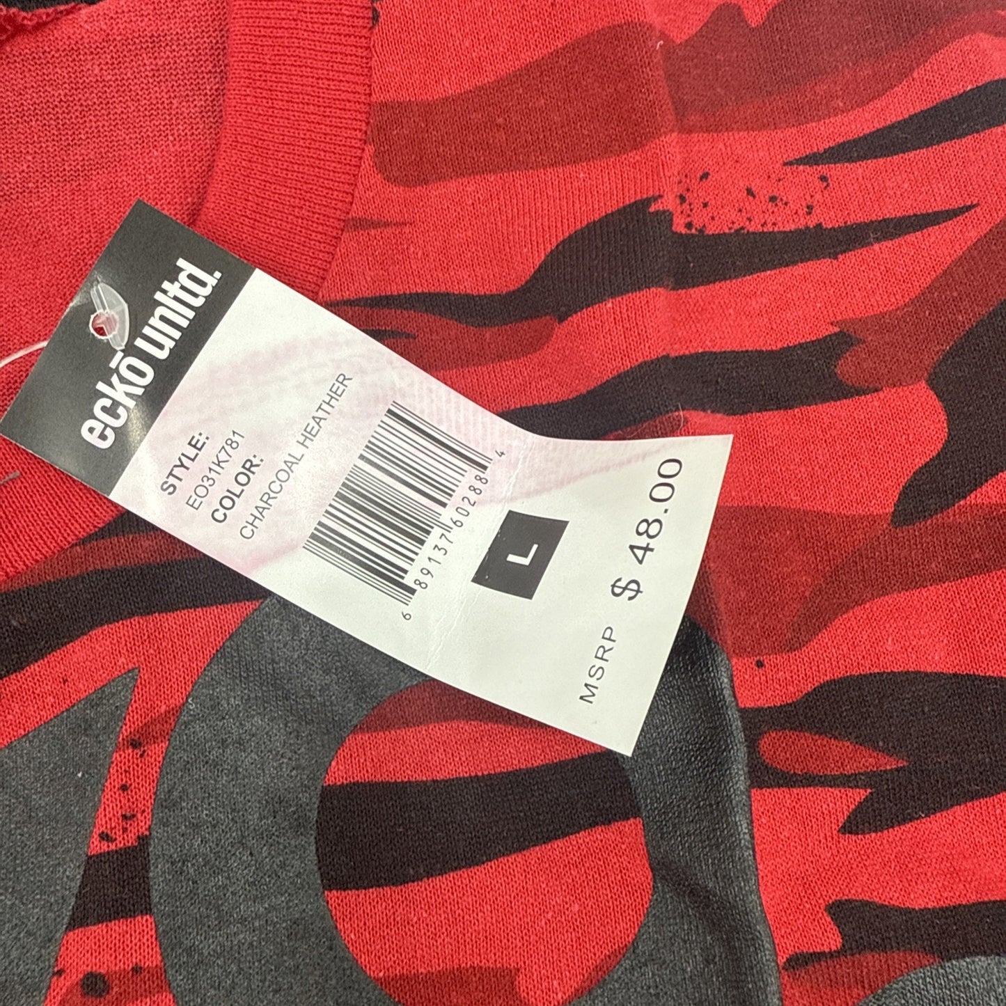 Size Large Ecko Unltd Men's T-Shirt Tiger Camo Stitch Colorblock Panel