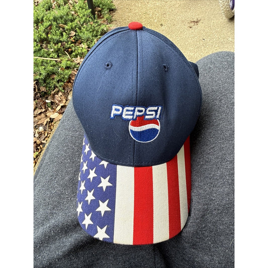 VINTAGE Pepsi Hat Cap Strap Back Mens One Size Navy American Flag Patriotic 90s