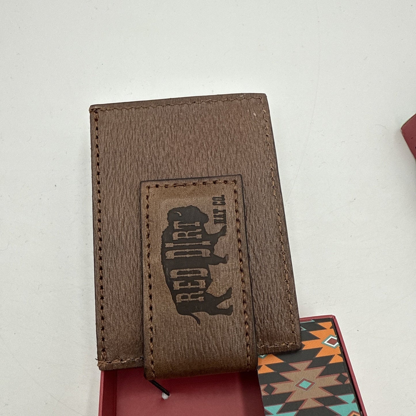Red Dirt Hat Co Card Case Adult Brown Aztec Genuine Leather Magnetic Clip Wallet