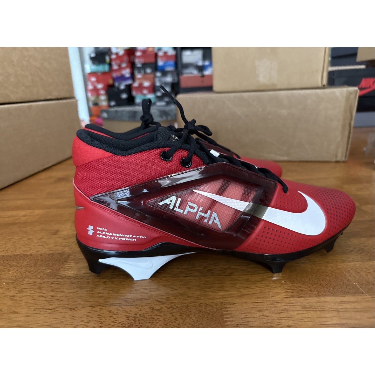 New Nike Mens Alpha Menace Pro 4 Football Cleats Red/White Size 12 NBS104
