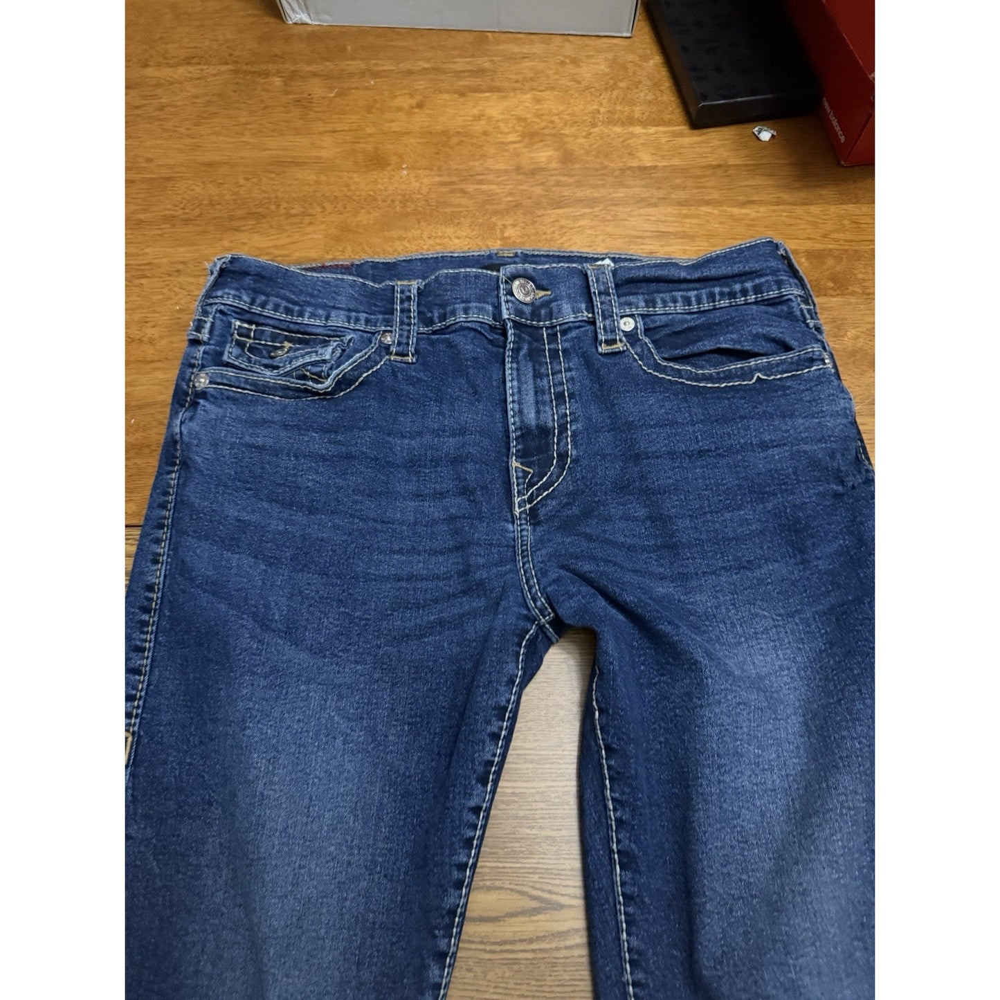 TRUE RELIGION ROCCO BIG T STITCH FLAP RELAXED SKINNY JEANS SZ 34x32