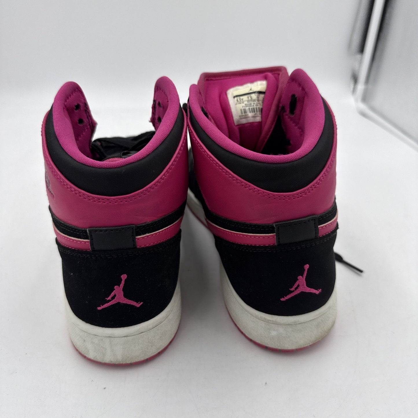 NIKE AIR JORDAN 1 RETRO HIGH 332148 008 GS BLACK 'VIVID PINK' US 8.5Y Women 10
