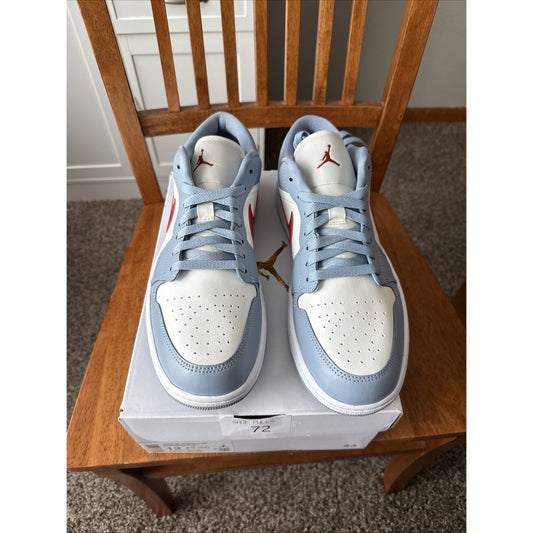 Size 12 Women's Air Jordan 1 Low Sail/Dune Red-Blue Grey-White BS088