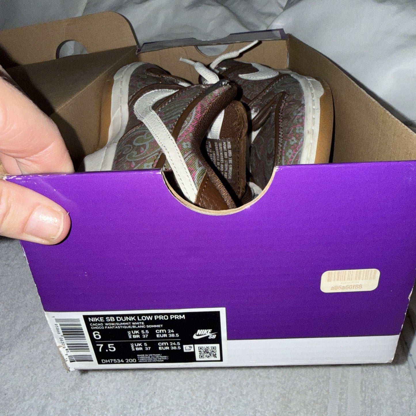 Nike SB Dunk Low Pro PRM Paisley Cacao White DH7534-200 Size 6