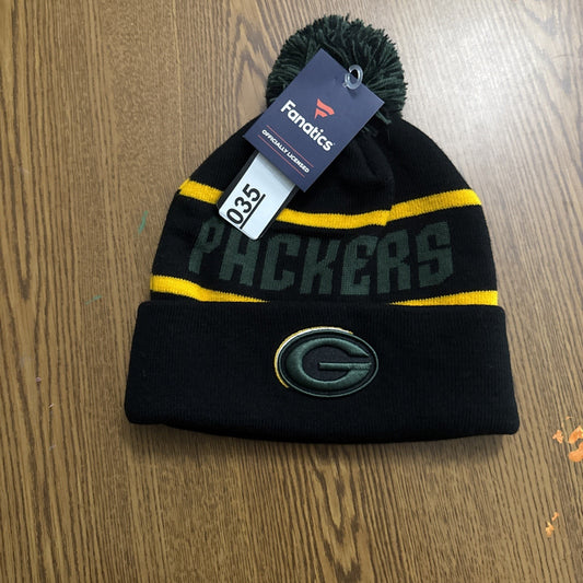 New Green Bay Packers Fanatics Eclipse Cuffed Knit Hat with Pom - Black