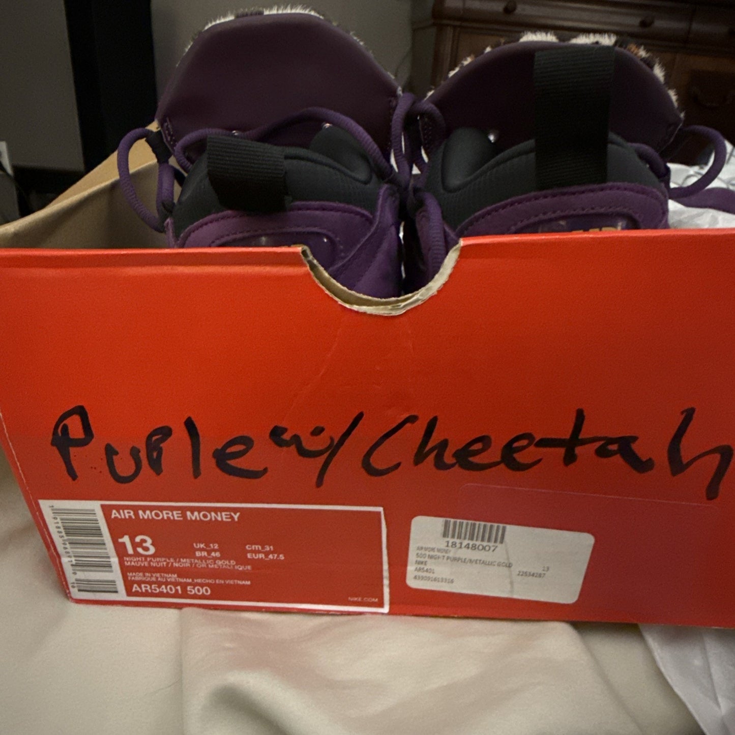 Nike Air More Money NYC Hustle Purple Leopard Mens sz 13
