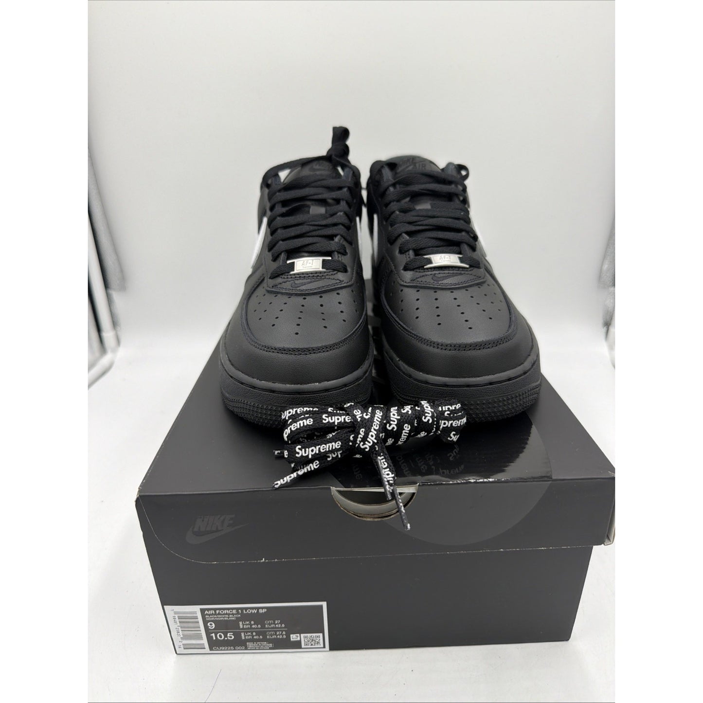 Size 9 - Nike Supreme x Air Force 1 Low Box Logo - Black White